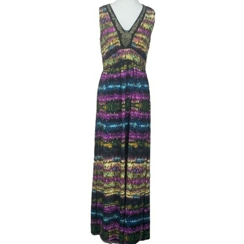 New Directions Women's Studded Boho Sleeveless Tie Dye‎ Maxi Dress Size Medium